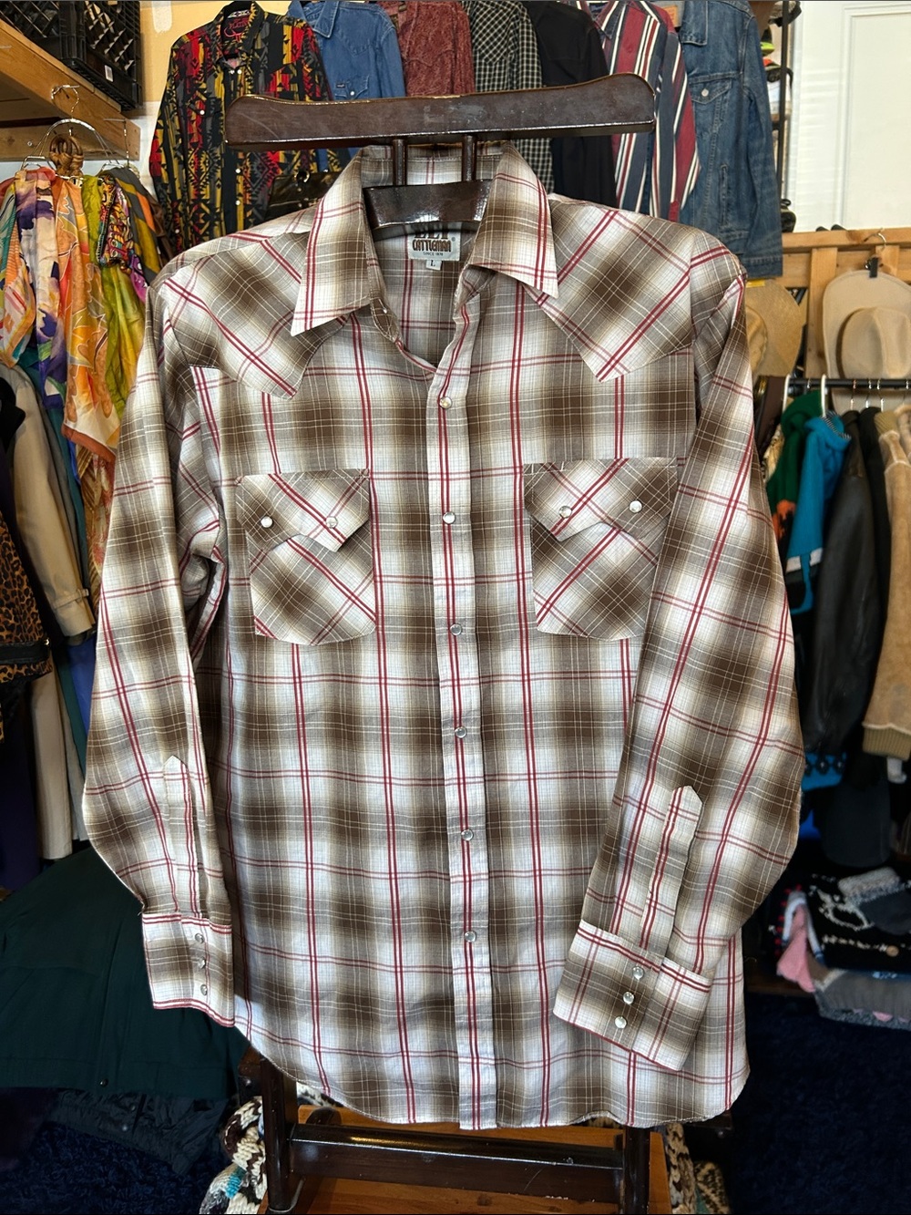 Ely Cattleman Brown and Red Plaid Western Button-Down Shirt